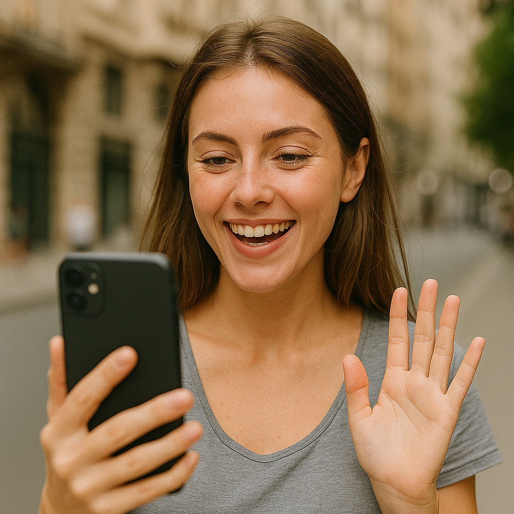 Chica mirando su móvil mientras habla por SOLOLE